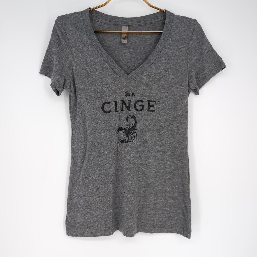 Grey/Gray Women's Cuervo Cinge Get Stung V-Neck T-Shirt/Tee - US Size M - GUC